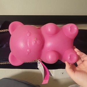 Betsey Johnson Kitsch Bear Necessity Crossbody Bag Pink Silicone New